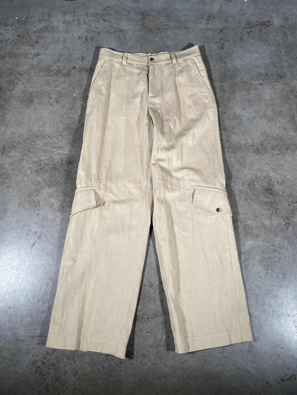 W33 Dries Van Noten Khaki Linen Cargo Pants